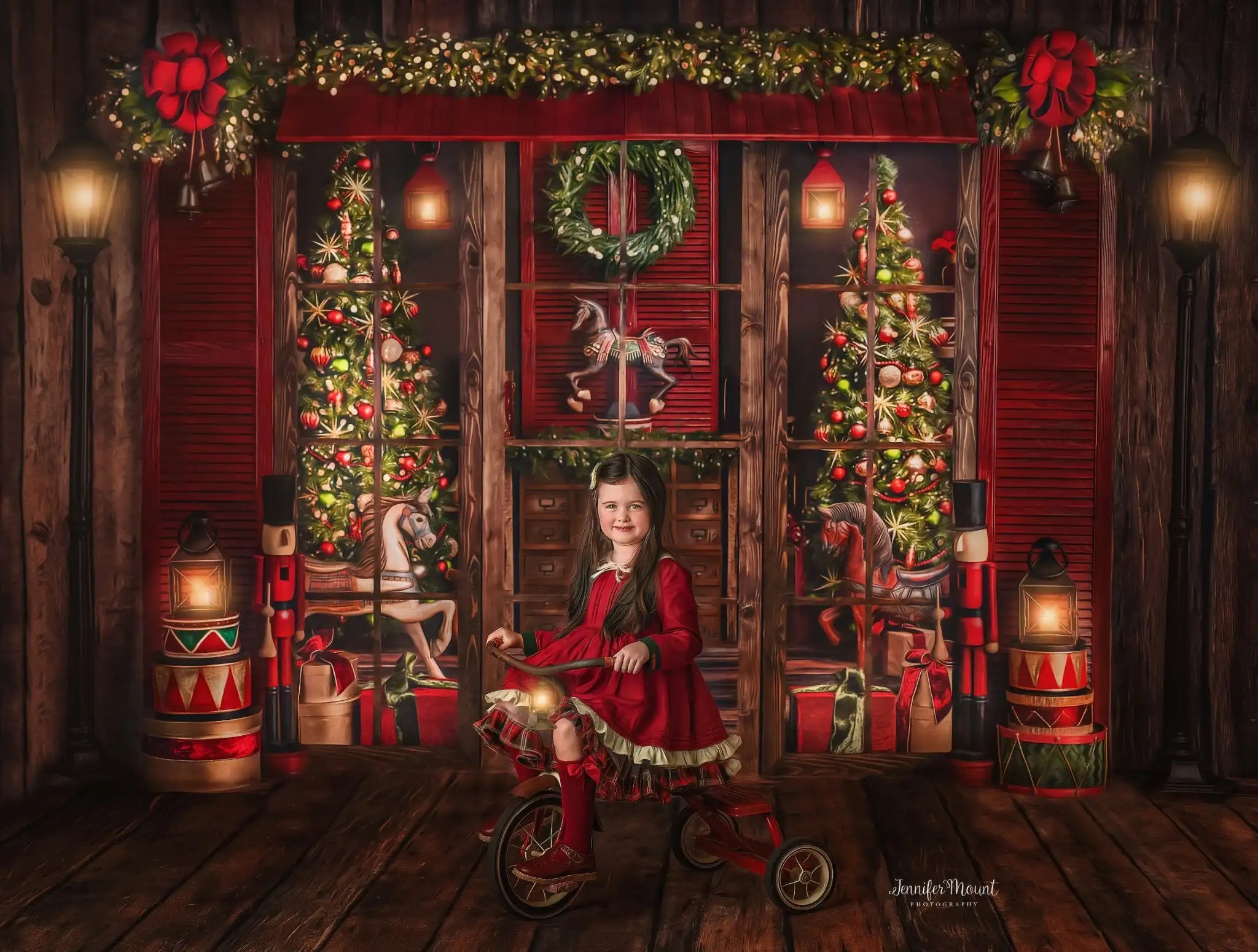 Christmas Joyful Holiday Entry Backdrop Wreath and Garlands Baby Kids Portrait Family Party Photocall Photograhy Background