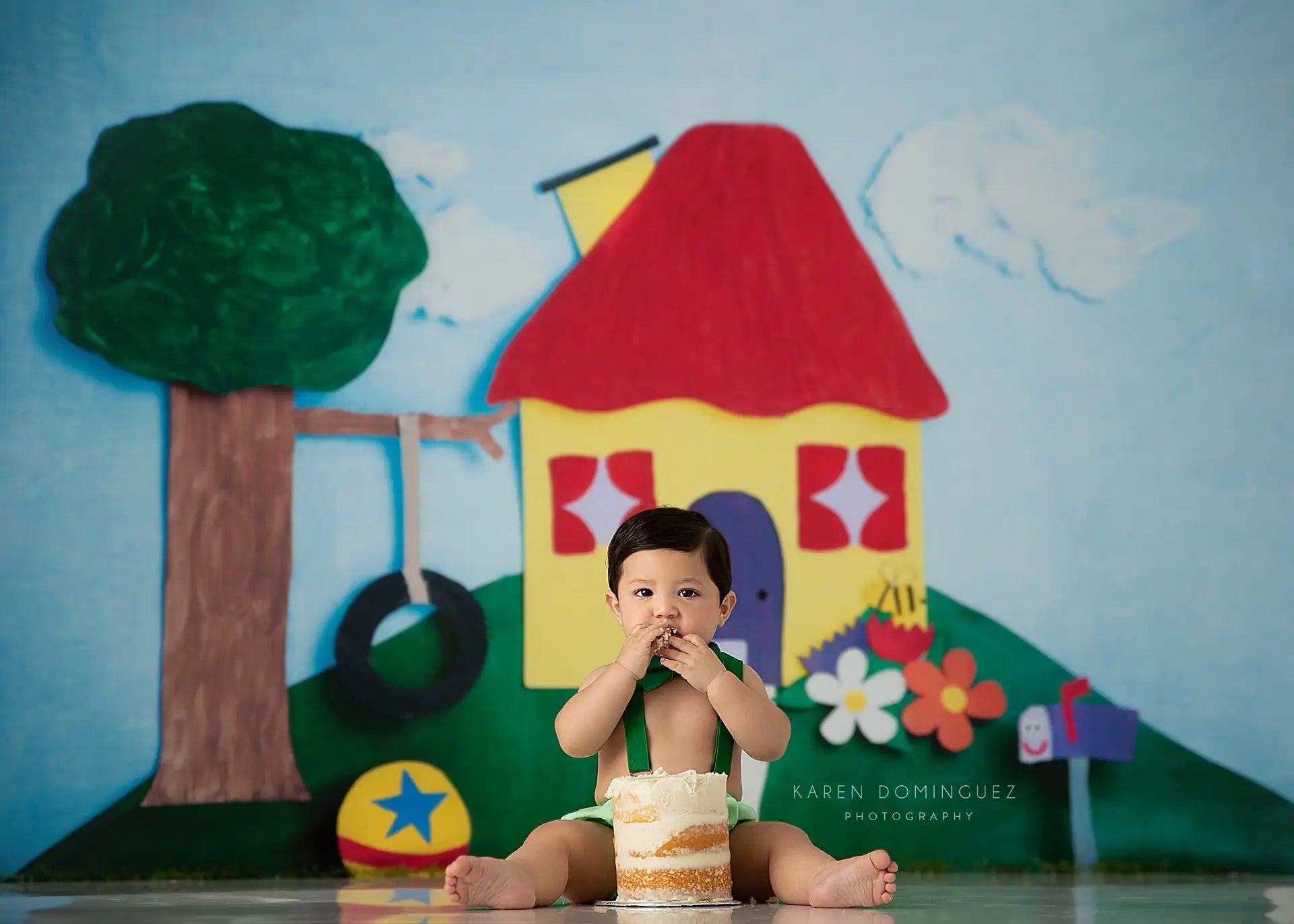 Blues House Photography Backdrop Kids Baby Cake Smash Photocall Decors Child Adult Birthday Photo Shoot Backgrounds