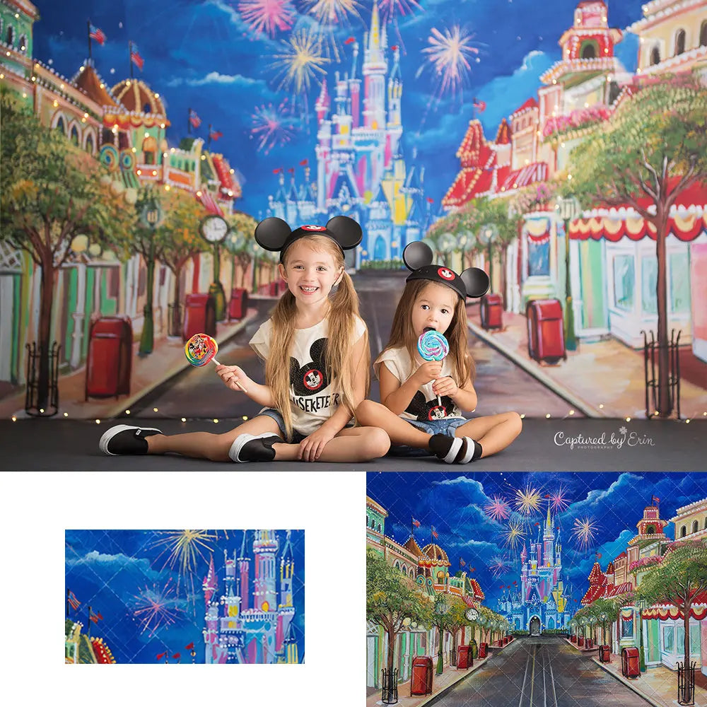 Castle Firework Street Photography Background Baby Girls Birthday Cake Smash Photocall Props Child Baby Shower Photo Backdrop