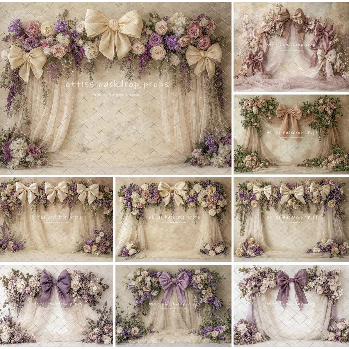 Artistic Bowknot Wall Backdrops Kids Baby Photography Adult Pregnant Photocall Art Curtains Floral Spring Wall Backgrounds
