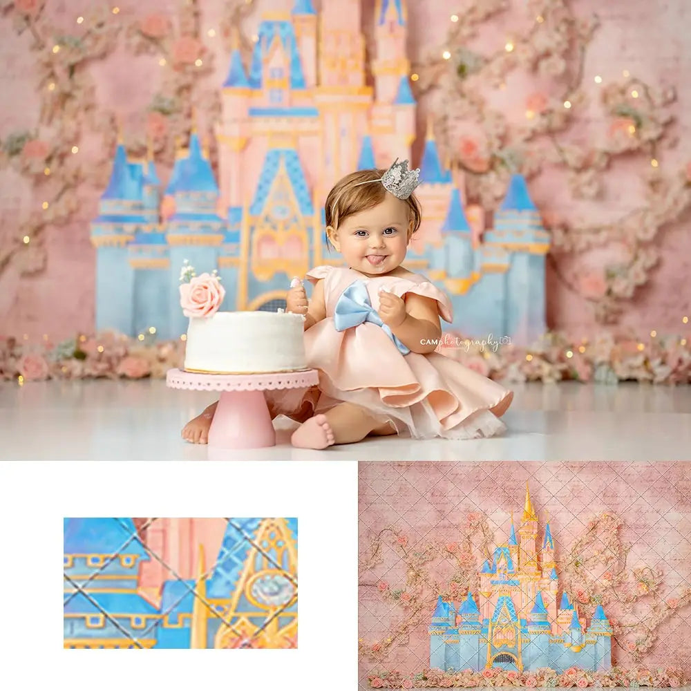 Pink Castle Princess Birthday Party Backdrop Girls Adult Photocall Decors Kids Baby Cake Smash Photography Props