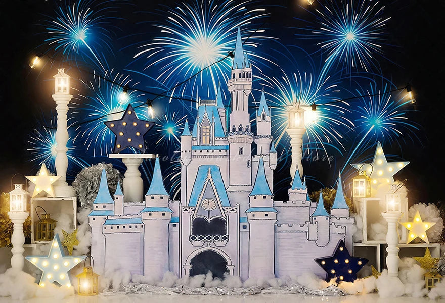 Castle Fireworks Backdrop Kids Baby Cake Smash Photography Props Rainbow Child Girls Adult Birthday Photocall Backgrounds