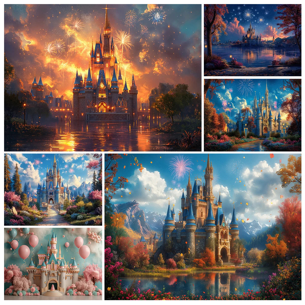 Beautiful Painting of The Magical Castle Backdrop Kids Baby Cake Smash Photography Props Child Adult Studio Backgrounds