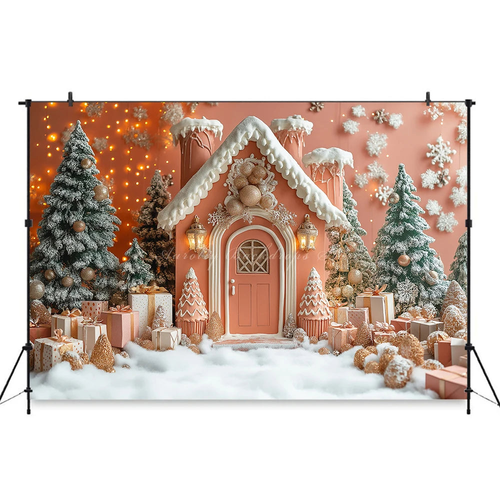 Gingerbread House Christmas Backdrop Red And White Striped Gift Shop Kids Baby Cake Smash Photocall Backgrounds