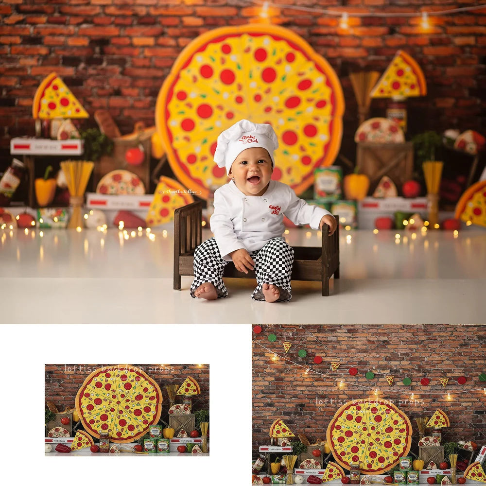 Another Little Pizza My Heart Backdrops Kids Baby BIrthday Cake Smash Photography Child Kitchen Restaurant Photocall Backgrounds