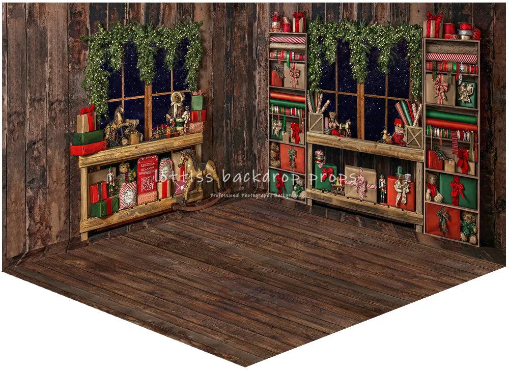 Santa Present Wrapping Room Backdrops Christmas Photography Kids Adult Photocall Portrait Props  Child Baby Birthday  Decor