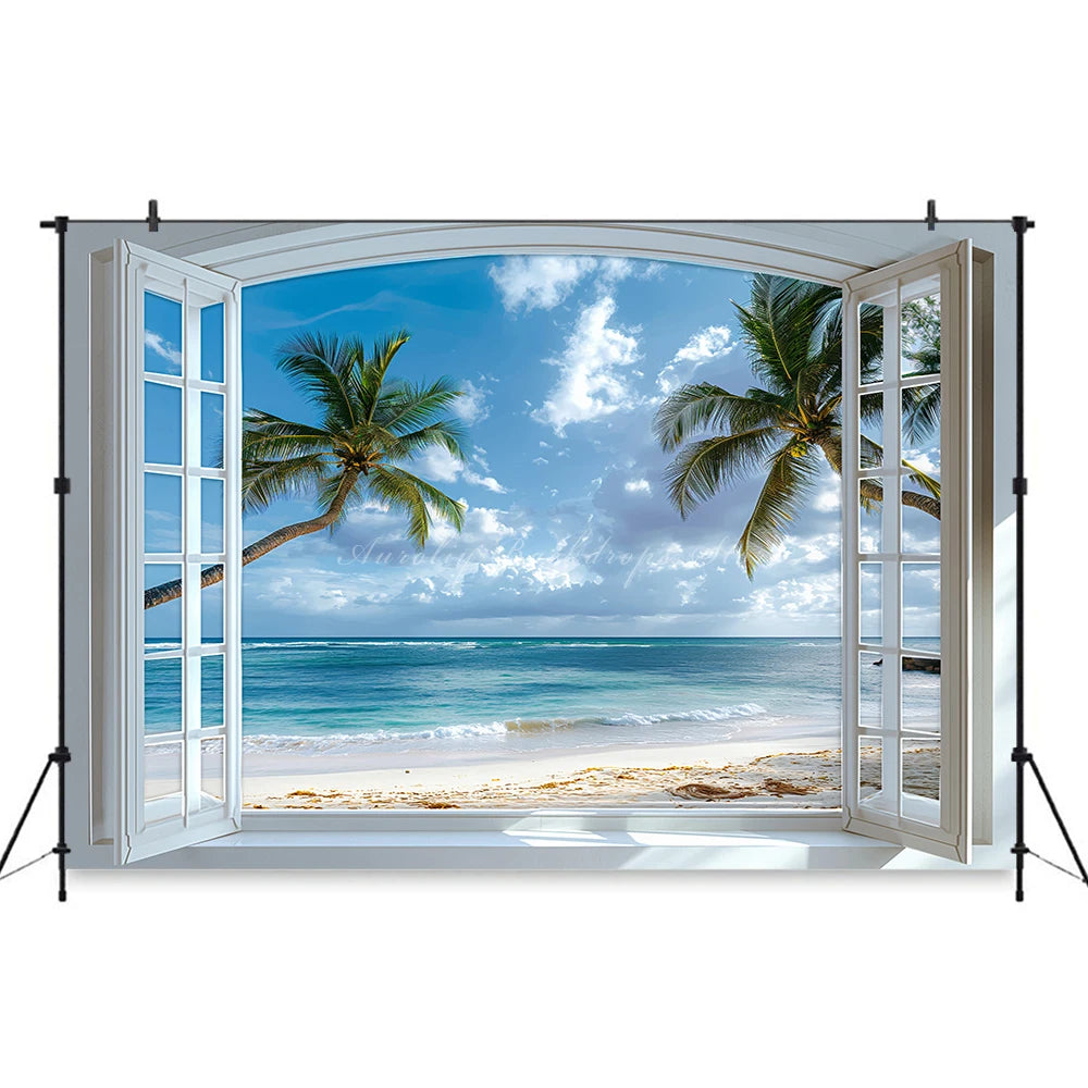 Summer Seaside Plam Trees Backdrop Kids Baby Cake Smash Photography Props Beach Outside Window Child Adult Photo Backgrounds