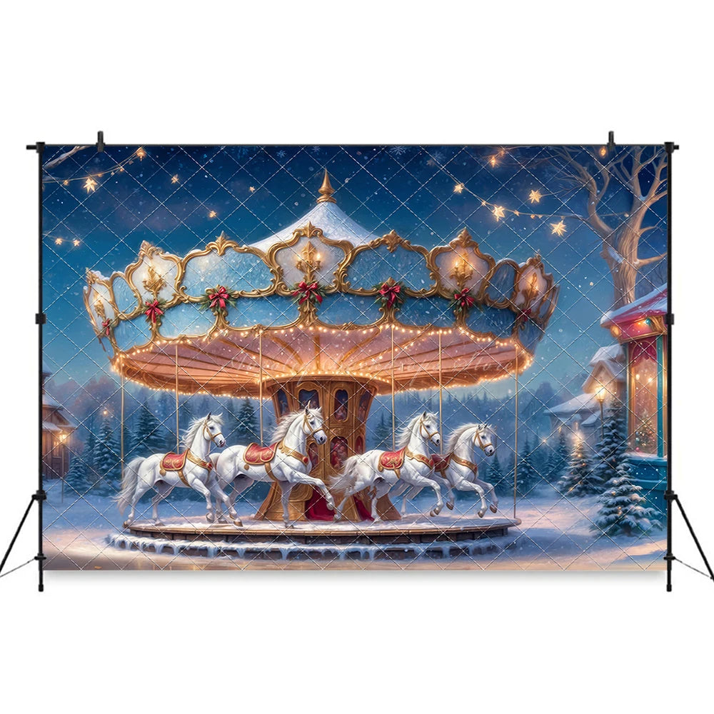 Enchanted Holiday Carousel Backdrop Winter Night Baby Kids Portrait Family Party Photocall Photograhy Background