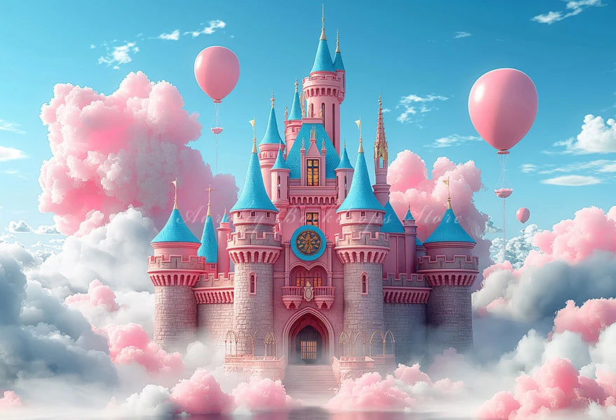 Magical Castle Photography Backdrop Hot Air Balloon Kids Baby Cake Smash Photocall Decors Child Adult Birthday Party Backgrounds