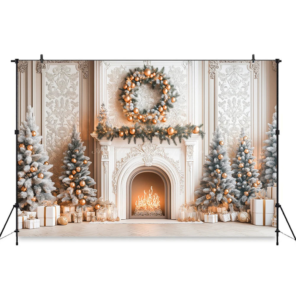 Christmas Themed Backdrop Beige Wall With Xmas Tree Child Baby Birthday Cake Smash Photography Decor Studio Backgrounds