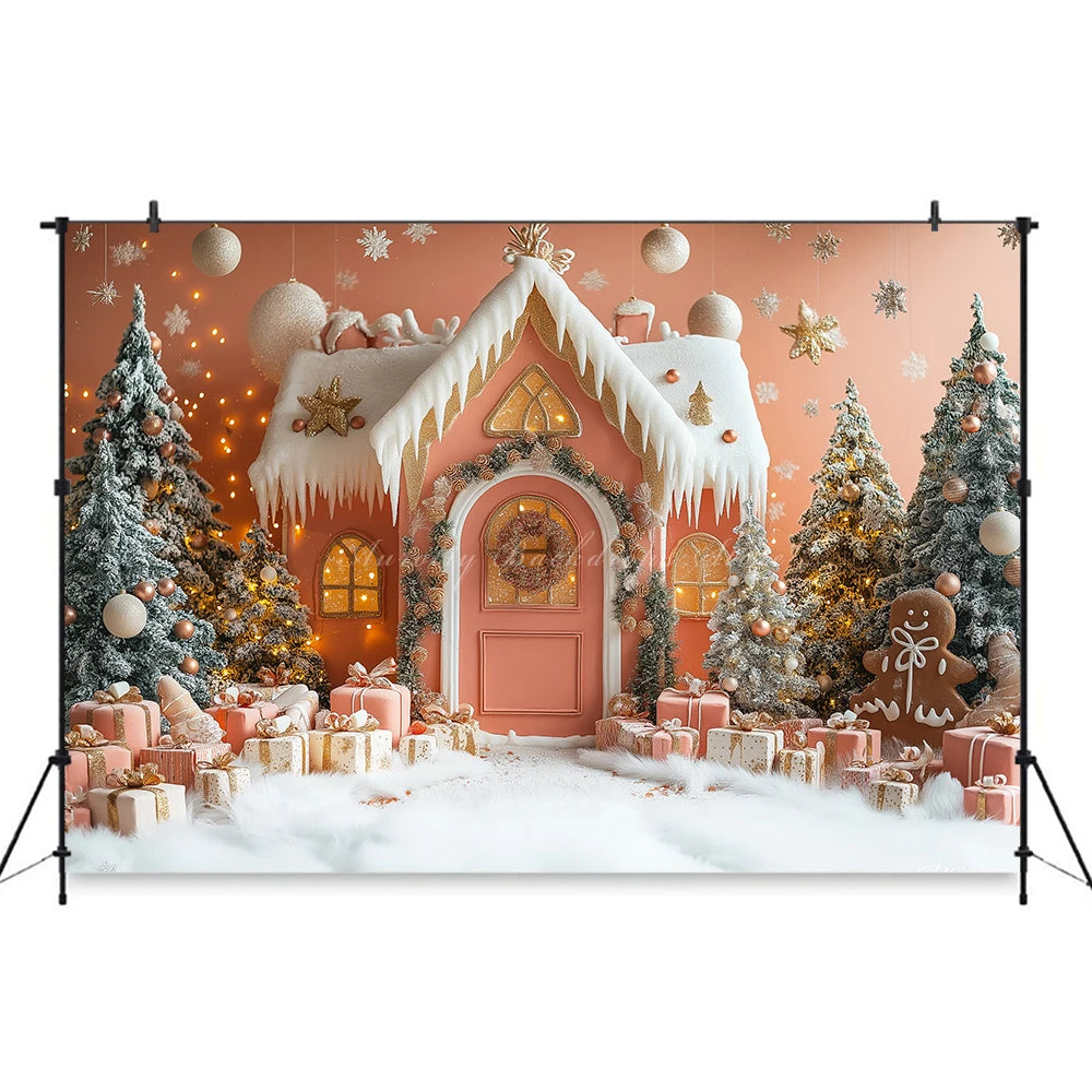 Gingerbread House Christmas Backdrop Red And White Striped Gift Shop Kids Baby Cake Smash Photocall Backgrounds