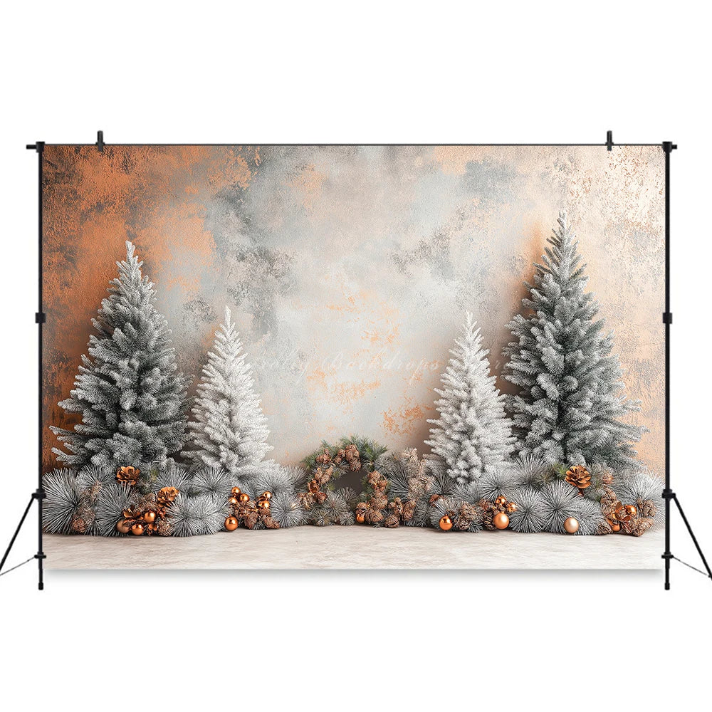 Christmas Themed Backdrop Beige Wall With Xmas Tree Child Baby Birthday Cake Smash Photography Decor Studio Backgrounds
