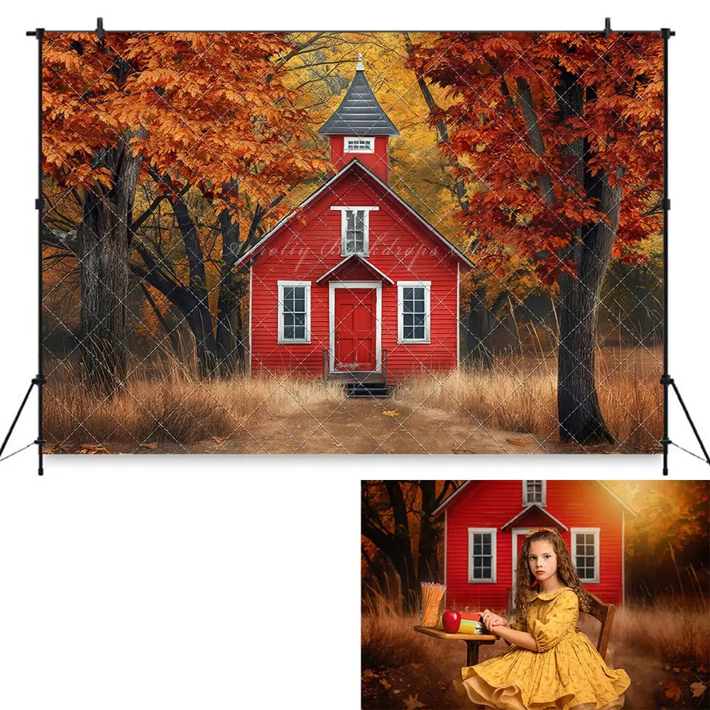 Little Red Schoolhouse Photography Backdrop Kids Baby Cake Smash Photocall Decors Child Adult Studio Photo Backgrounds