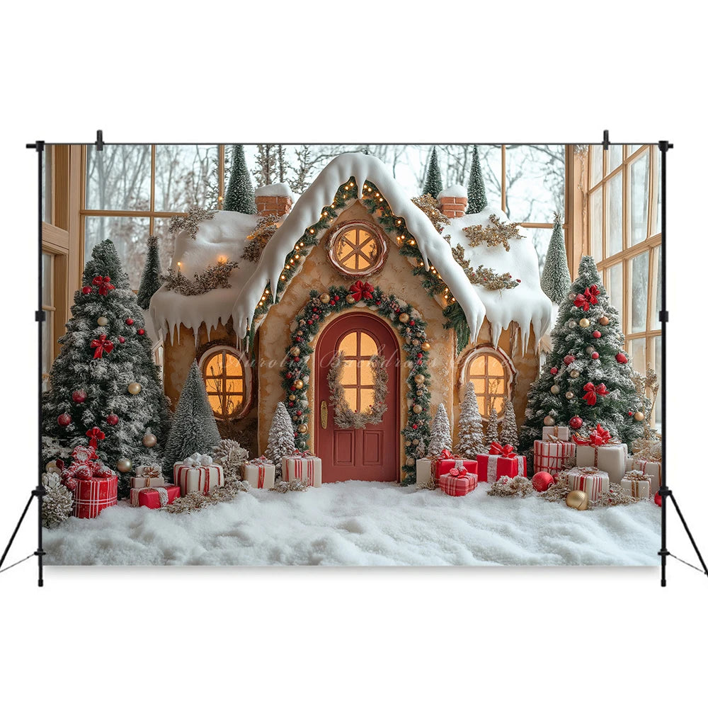 Gingerbread House Christmas Backdrop Red And White Striped Gift Shop Kids Baby Cake Smash Photocall Backgrounds