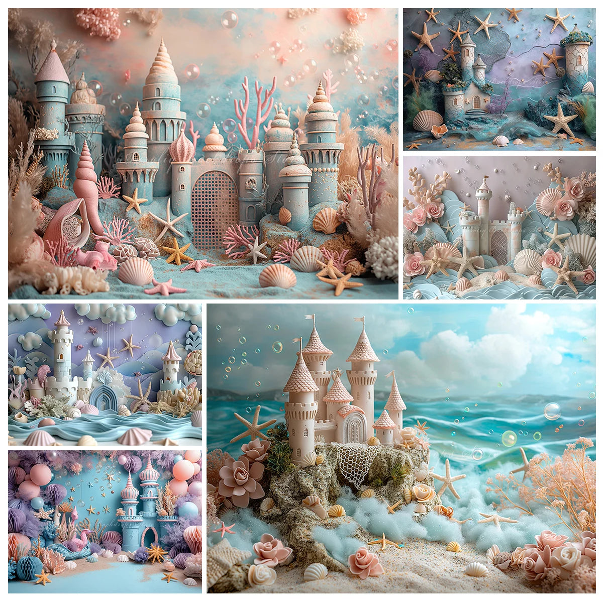 Cute Undersea Castle Backdrop Kids Baby Cake Smash Photography Props Child Girls Adult Birthday Backgrounds