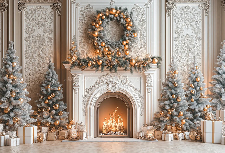 Christmas Themed Backdrop Beige Wall With Xmas Tree Child Baby Birthday Cake Smash Photography Decor Studio Backgrounds