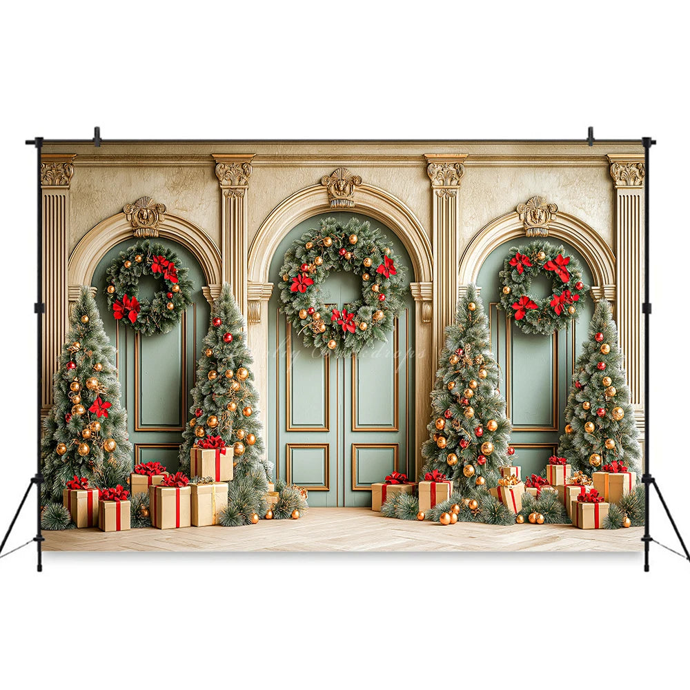 Christmas Themed Backdrop Beige Wall With Xmas Tree Child Baby Birthday Cake Smash Photography Decor Studio Backgrounds