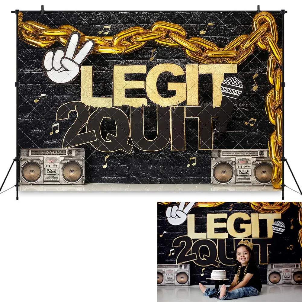 2 Legit 2 Quit Backdrops Gold Chain Retro Radio Kids Baby Cake Smash Photography Props Girls Adult Birthday Studio Backgrounds