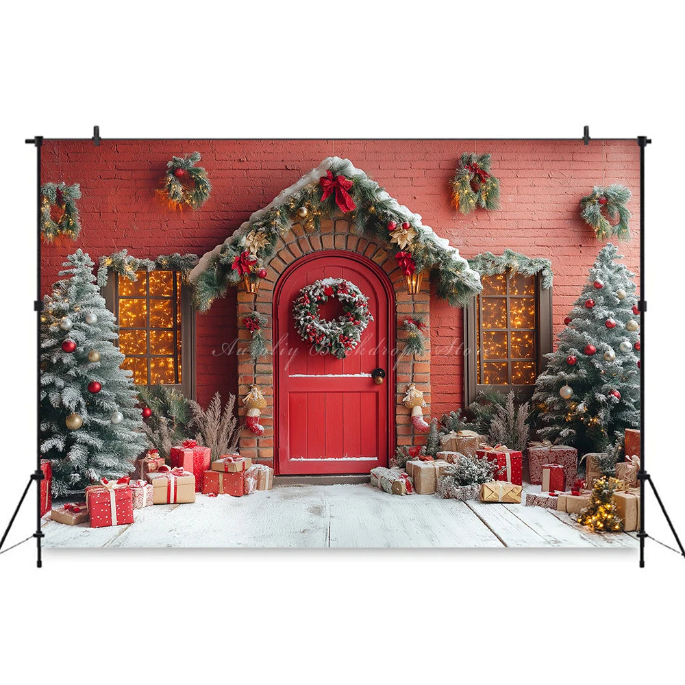 Gingerbread House Christmas Backdrop Red And White Striped Gift Shop Kids Baby Cake Smash Photocall Backgrounds