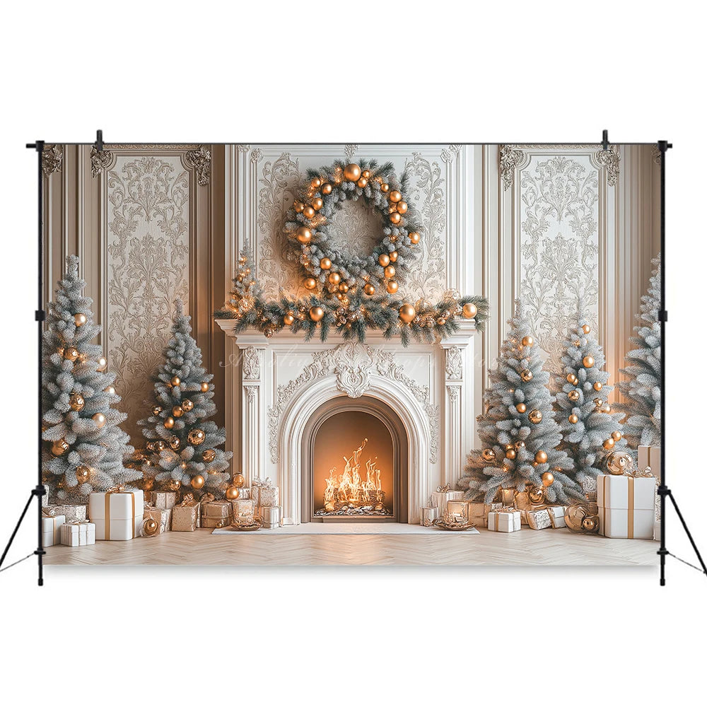Christmas Themed Backdrop Beige Wall With Xmas Tree Child Baby Birthday Cake Smash Photography Decor Studio Backgrounds