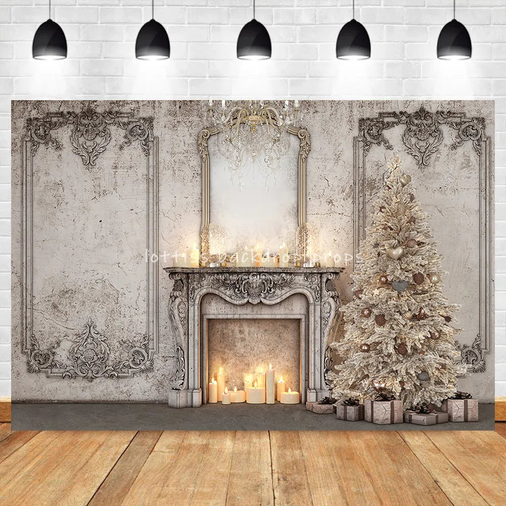 Winter Christmas Fireplace Backdrop Child Family Portrait Props Adult Baby Festival Photostudio Retro Wall Xmas Trees Background