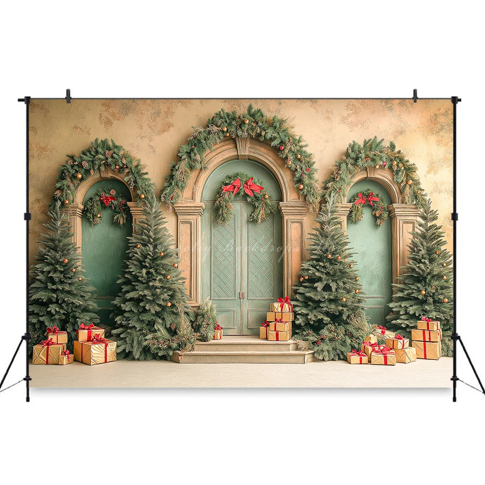 Christmas Themed Backdrop Beige Wall With Xmas Tree Child Baby Birthday Cake Smash Photography Decor Studio Backgrounds