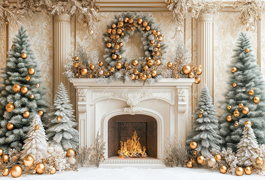 Christmas Themed Backdrop Beige Wall With Xmas Tree Child Baby Birthday Cake Smash Photography Decor Studio Backgrounds