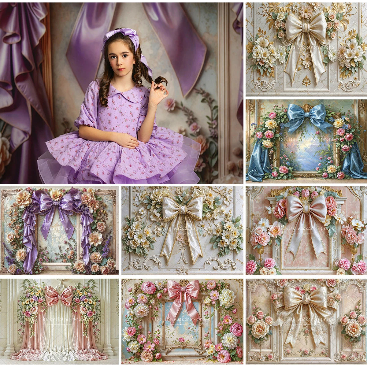 Art Bow Floral Wall Backdrops Kids Adult Photography Child Baby Photocall Celestial Flower Bloom Retro Classic Wall Backgrounds