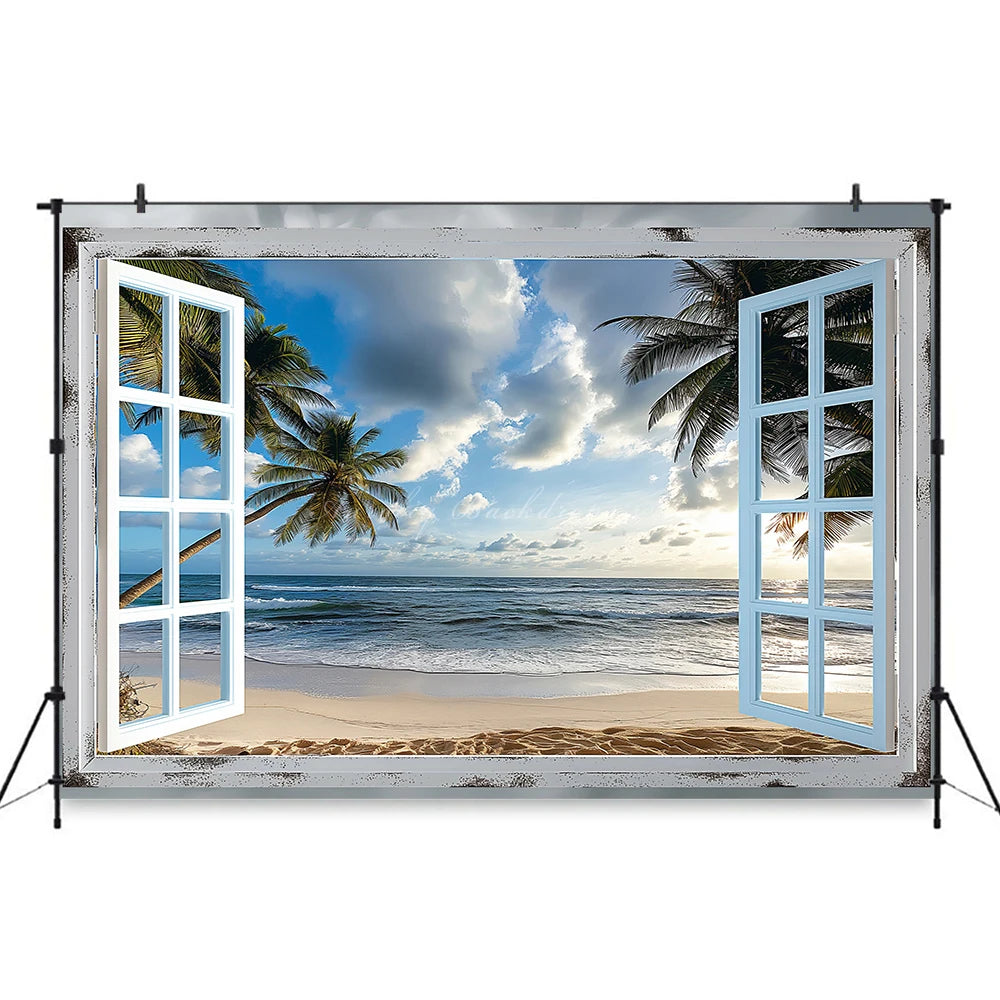 Summer Seaside Plam Trees Backdrop Kids Baby Cake Smash Photography Props Beach Outside Window Child Adult Photo Backgrounds